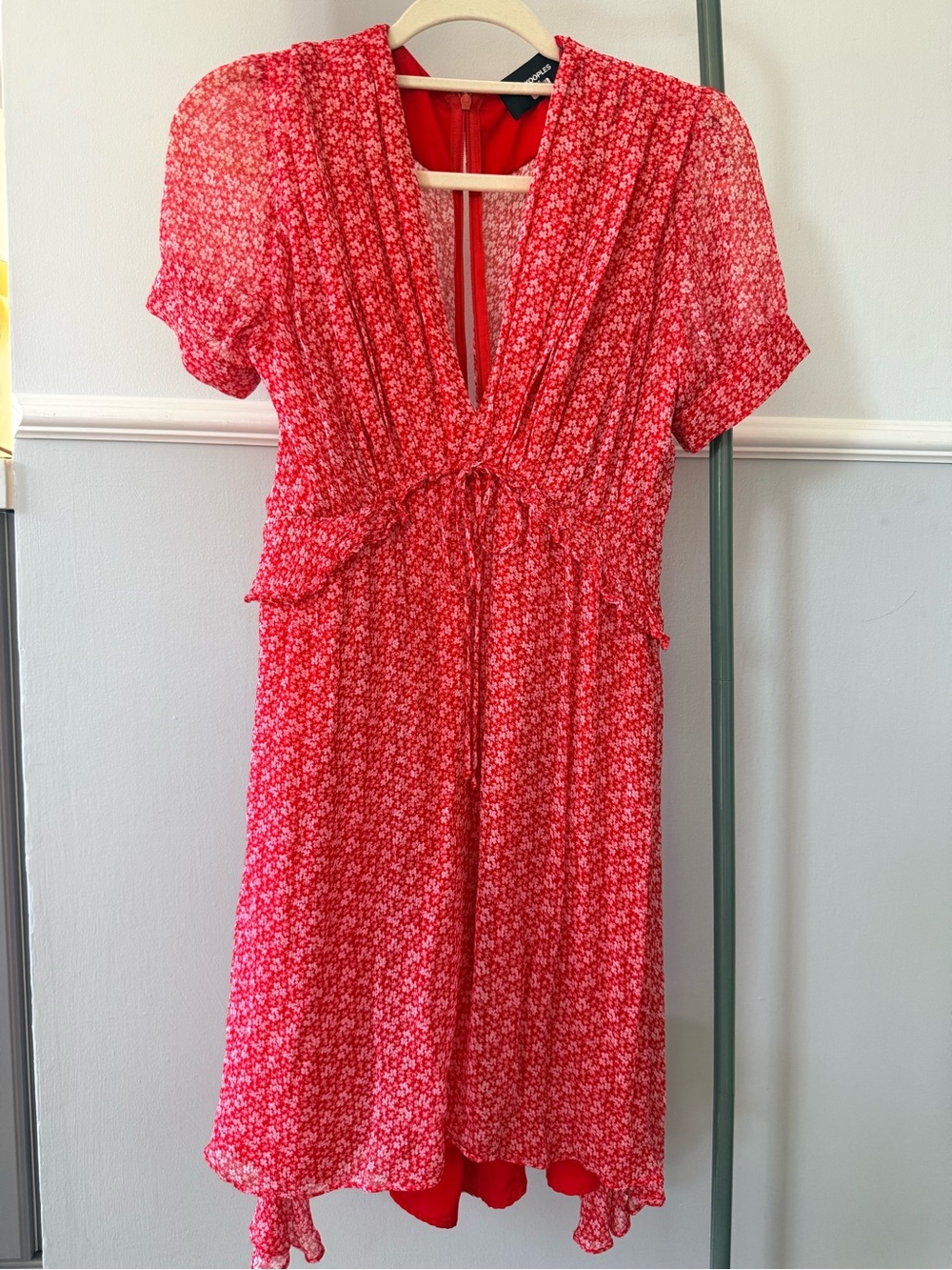 The Kooples Red Floral V-Neck Midi Dress